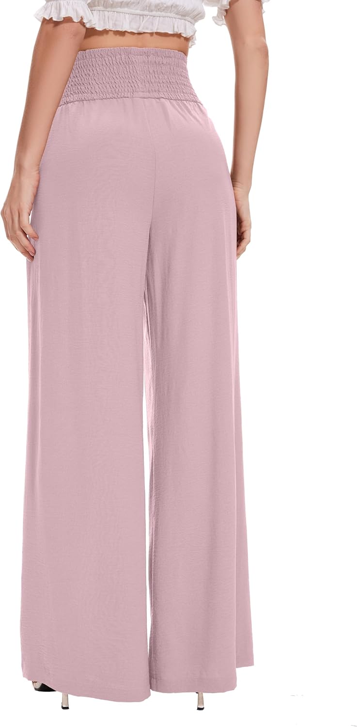 FUNYYZO Womens Palazzo Pants Elastic Waisted Pull On Beach Trousers Casual Wide Leg Long Lounge 2026 Summer Vacation - Image 6