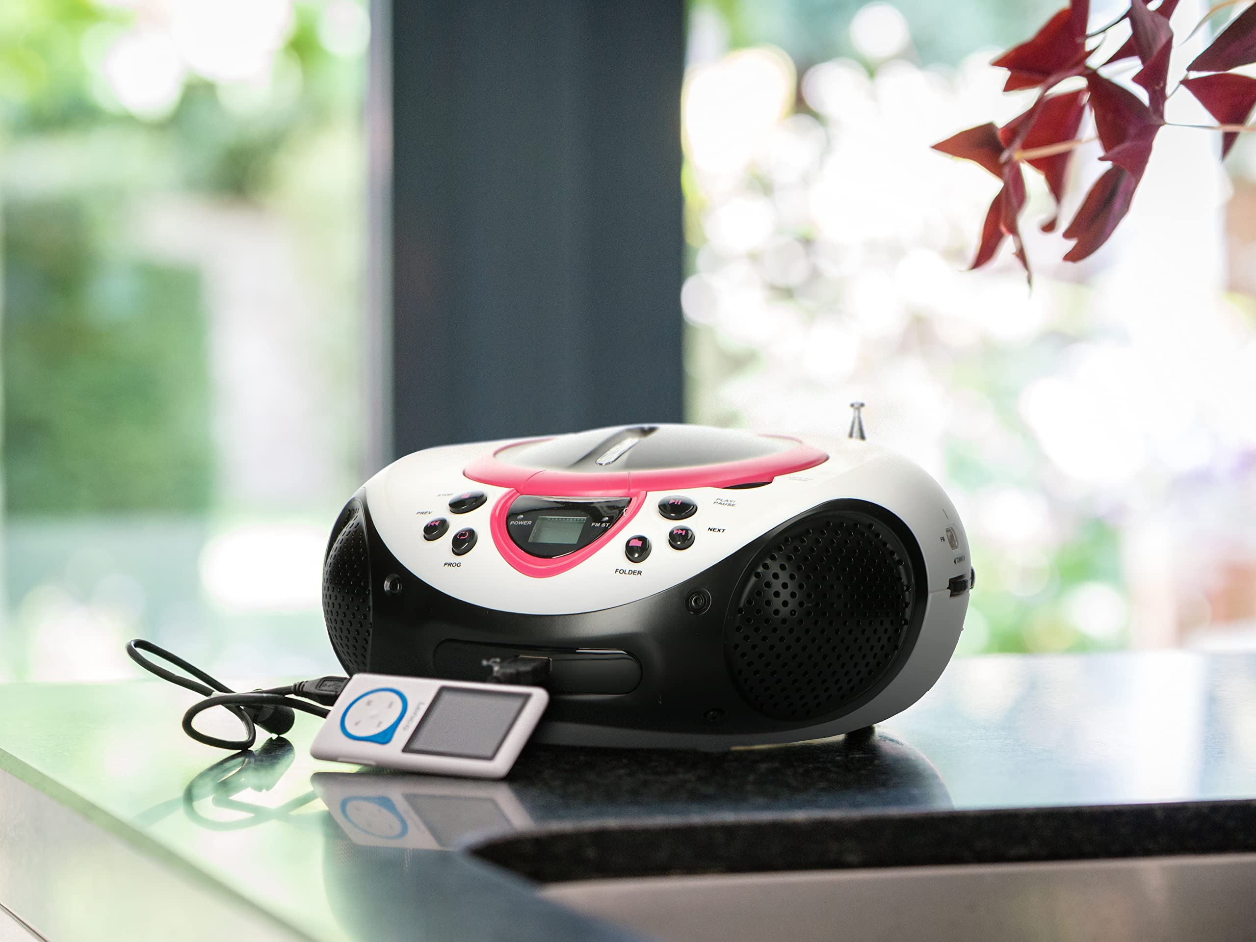 Lenco Kinder Radio CD-Player SCD-38 tragbares UKW-Radio mit CD/MP3-Player und USB in pink