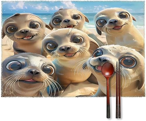 Sea Lion Snap Placemats Set of 6 Resistant Table Mats Washable Place Mats for Dinner Party Table Decoration