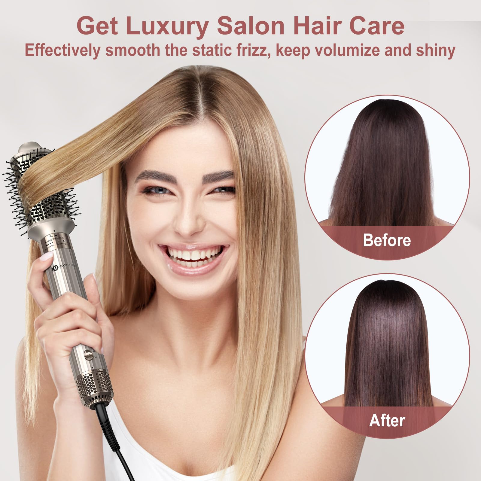 slopehill Airstyler 5 IN 1, 110,000 RPM High-Speed Ionic Haartrockner für Schnelltrocknend, Multi-Haarstyler mit Automatischer Luft-Lockenstab, Haarglätter Bürste ＆ Volumenbürste (Champagner Gold)