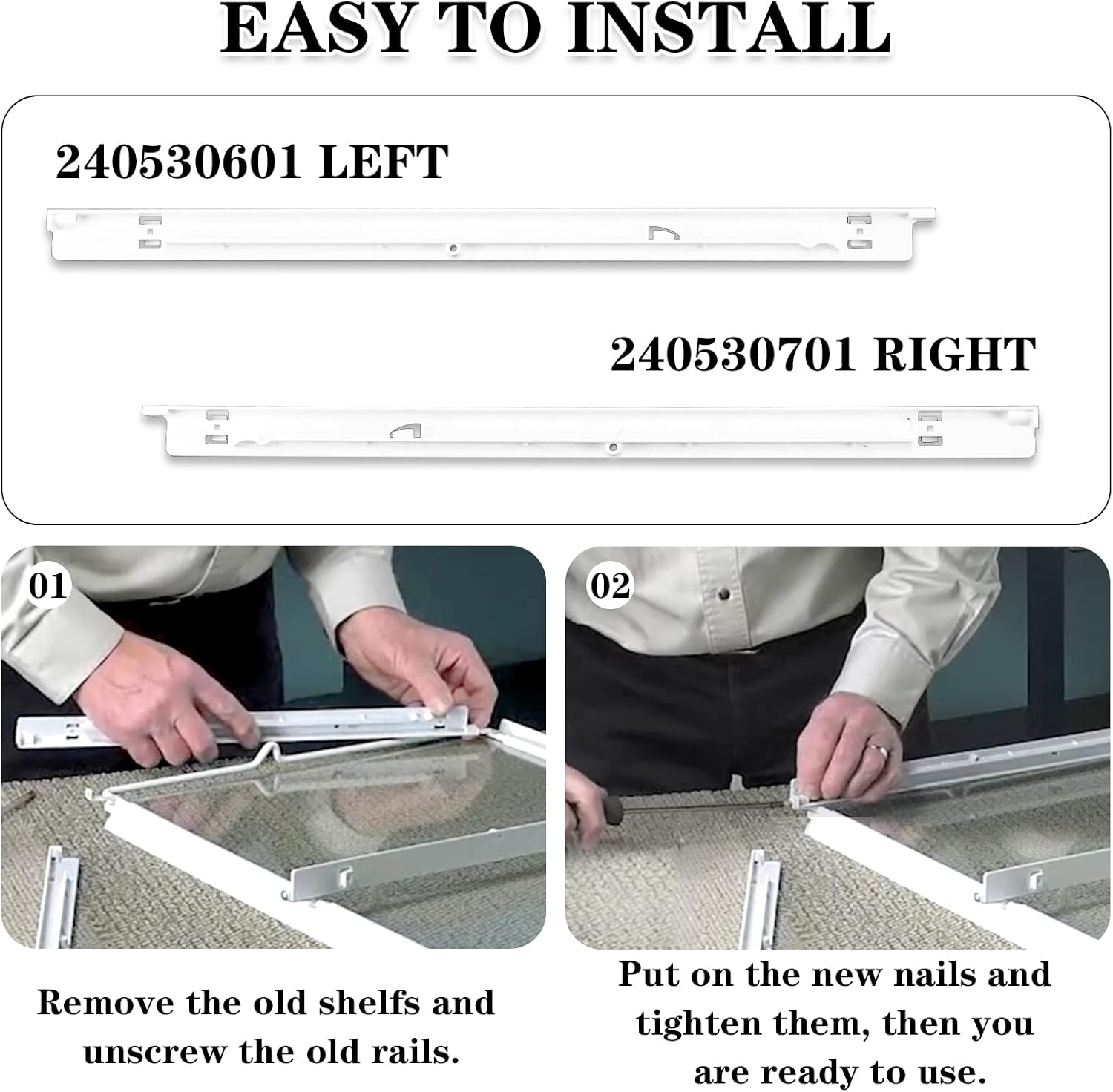 240530601 (Left) & 240530701 (Right) Refrigerator Pan Hangers Replacement, Drawer Slide Support Rail Fit for Frigi-daire and Ken-more Refrigerators Replaces# 240460401 240460501