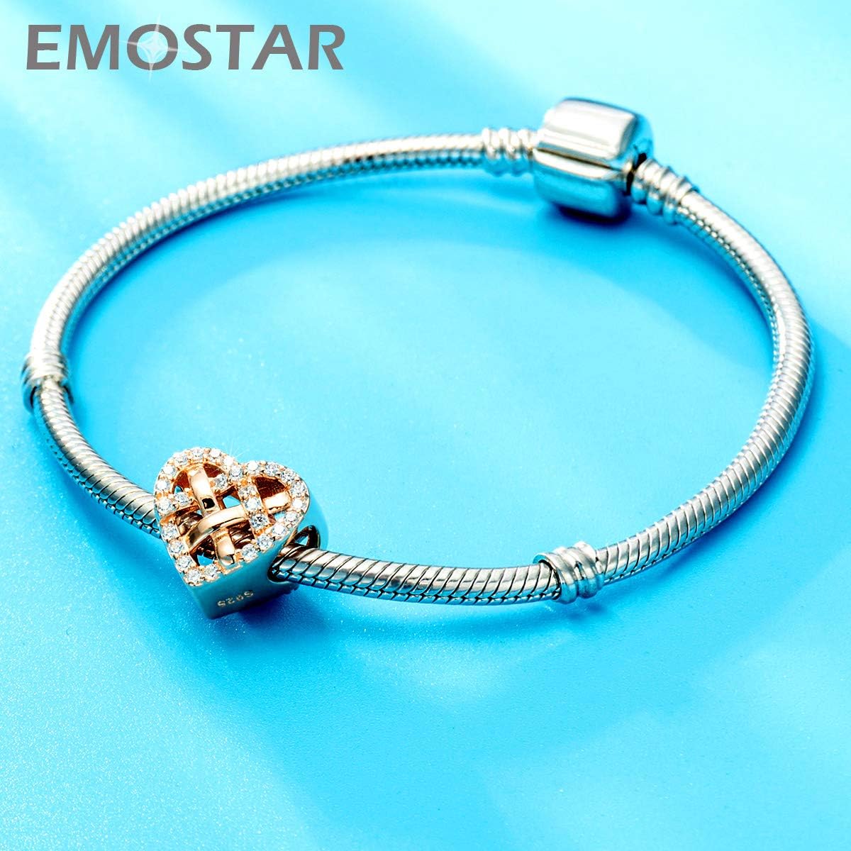 Rose Gold Valentines Day Charms fits European Bracelet, Couple Lovers Charms, My Wife Charm, Heartbeat, Star Crescent Moon Dangle, Knotted Heart Charm in 925 Sterling Silver, Gifts for Mother/Friend - Image 2