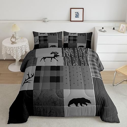 Castle Fairy Juego de edredón de ciervos con cuernos de ciervo, juego de ropa de cama tamaño individual, juego de ropa de cama de caza con flechas