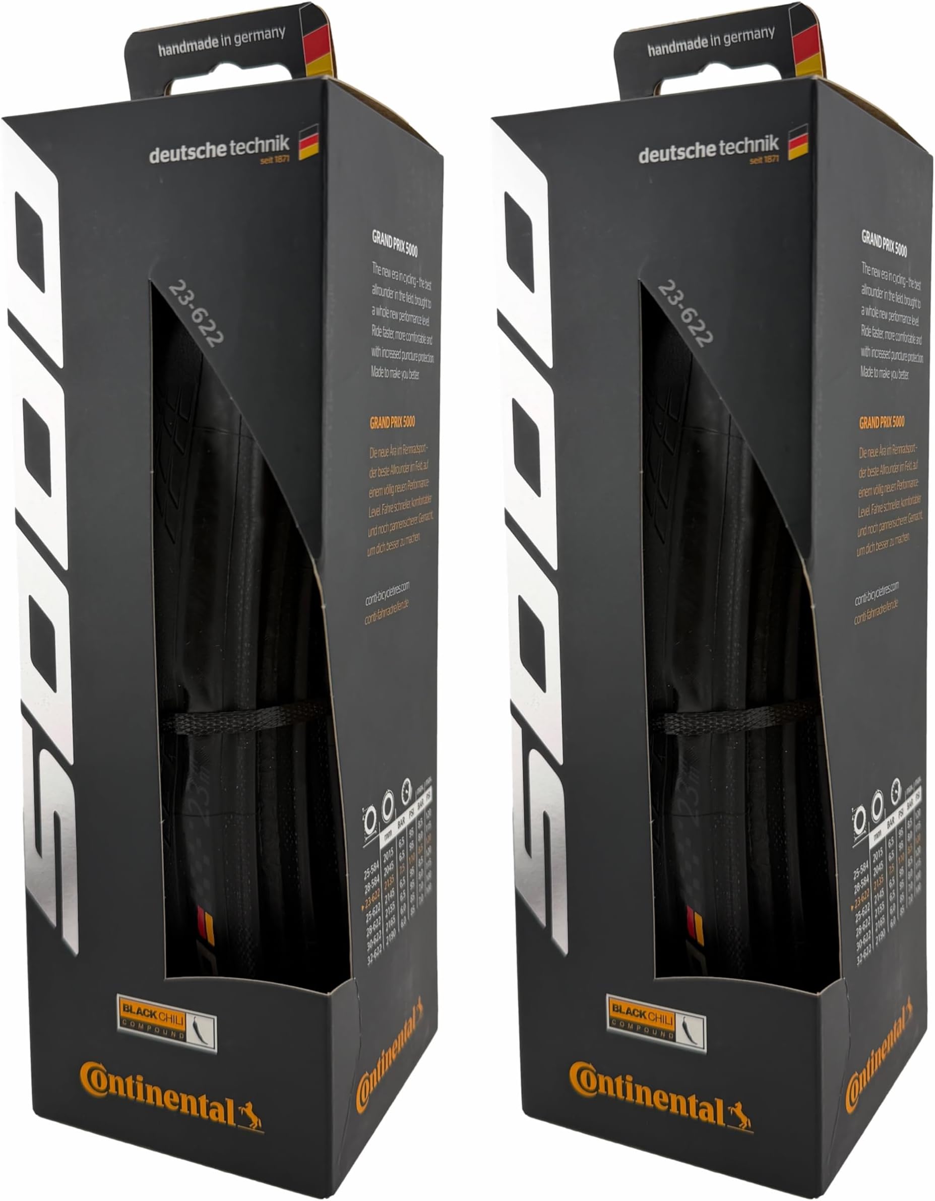 Continental Grand Prix 5000 - Road Bike Tire | The Best Allrounder in the Field - BlackChili, Vectran Breaker, LazerGrip, Active Comfort Technology, 2 Pack