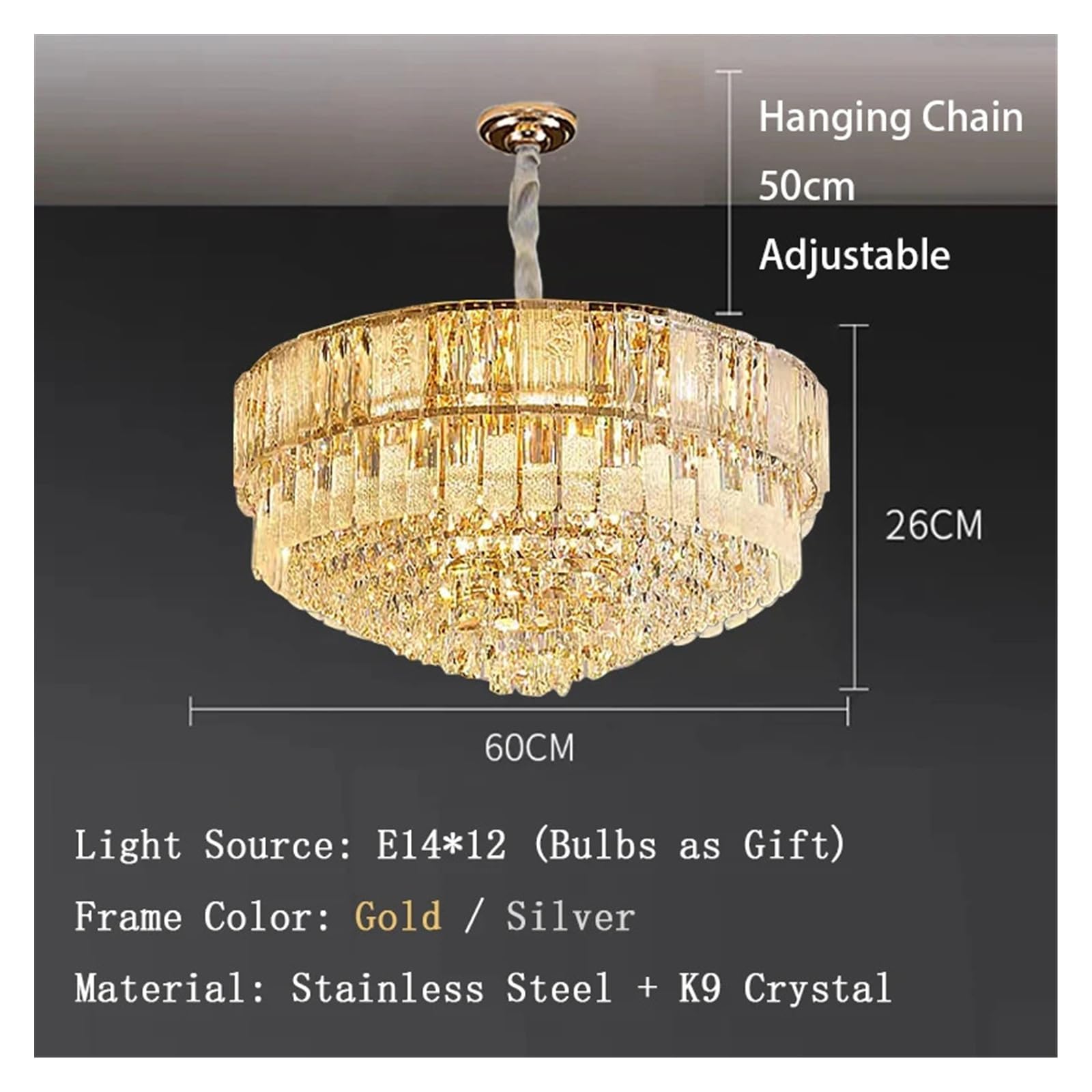 Genérico Lámparas de araña, Luces de techo LED cristal modernas, lámparas acero inoxidable alta gama, accesorios iluminación for decoración Villa y restaurante(60cm,White)