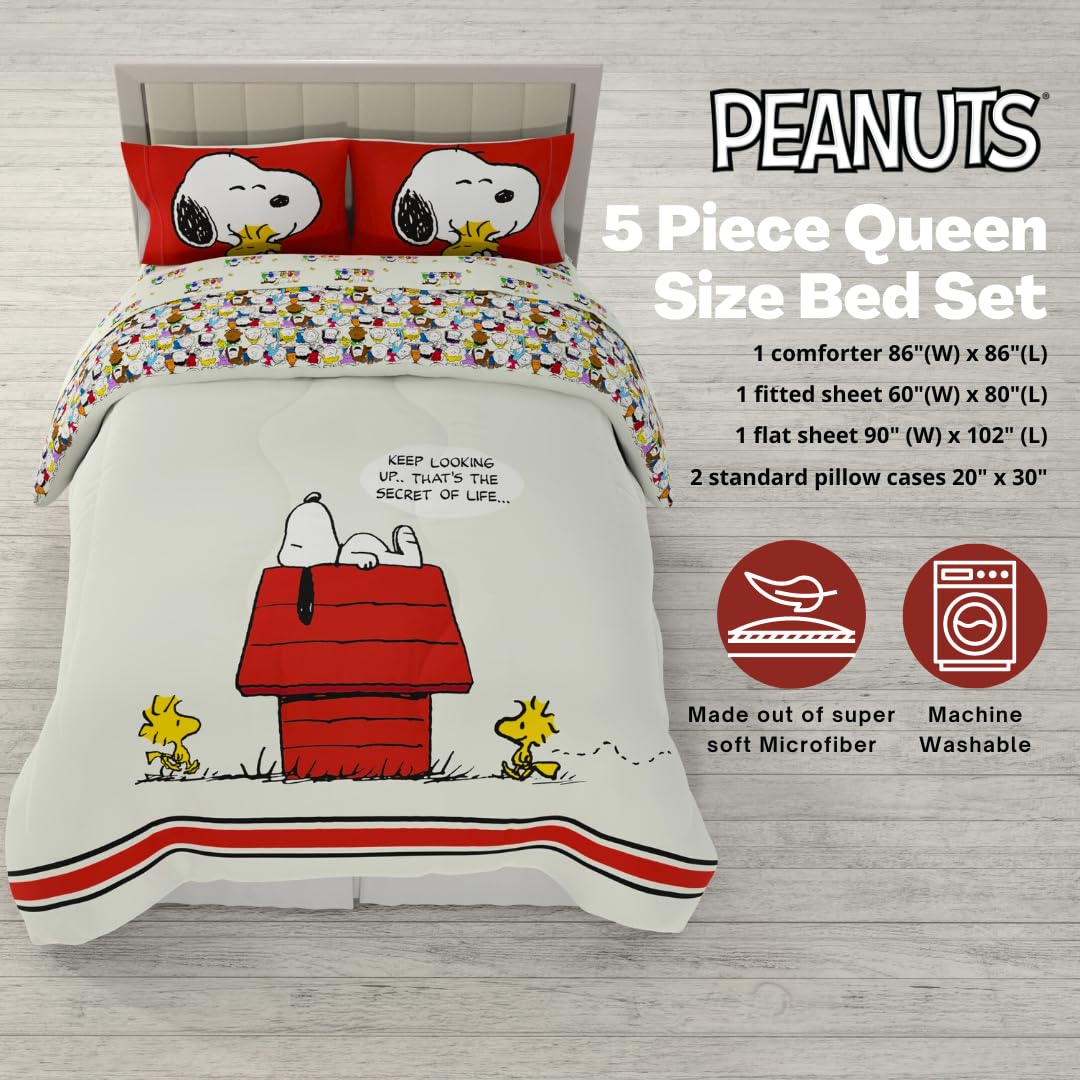 Franco Peanuts Classic Pals Super Soft Comforter and Sheet Set, 5 Piece  Queen Size, (Official Licensed Product) Collectibles