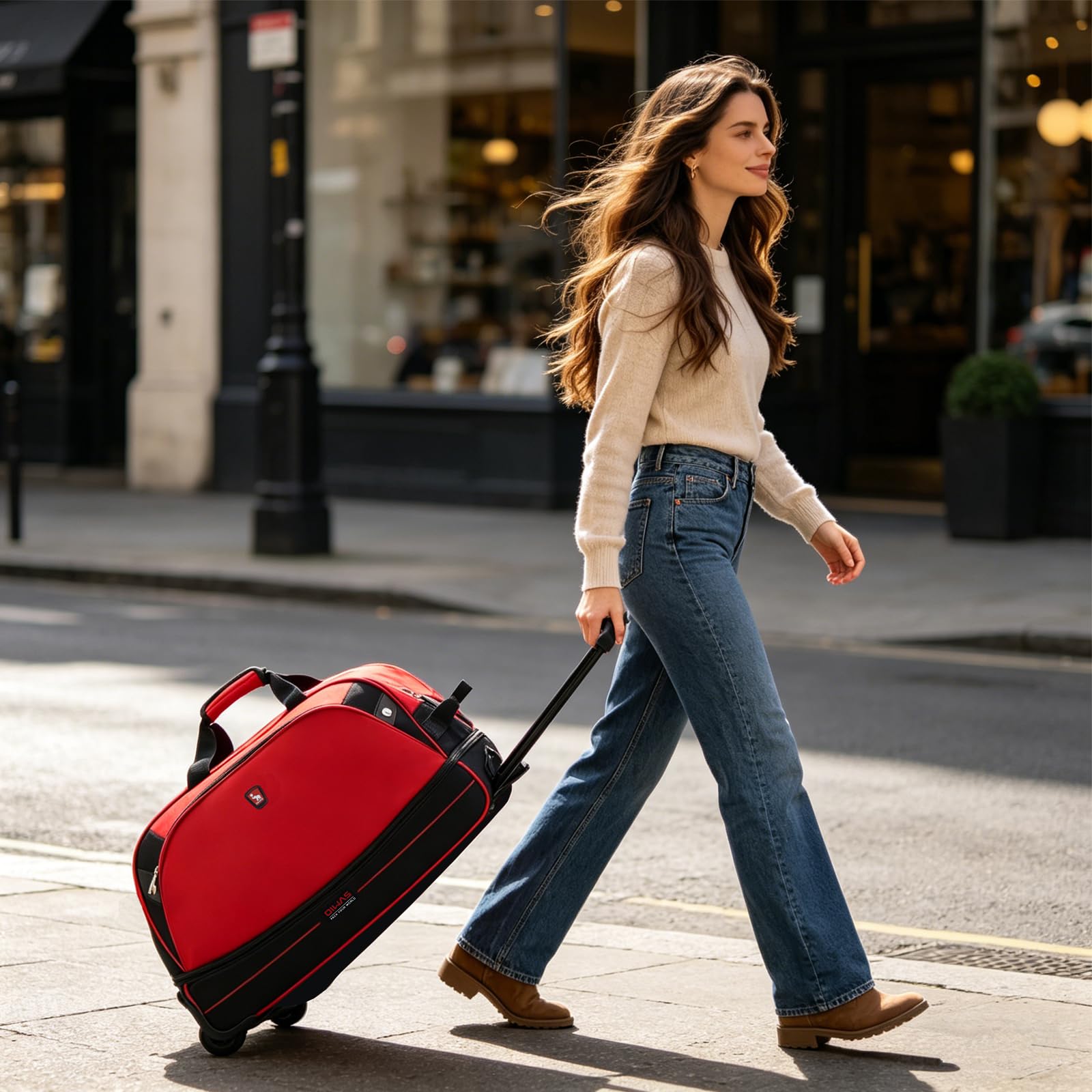 OIWAS Borsone da Viaggio con Ruote Trolley Borsa 50 cm Rosso