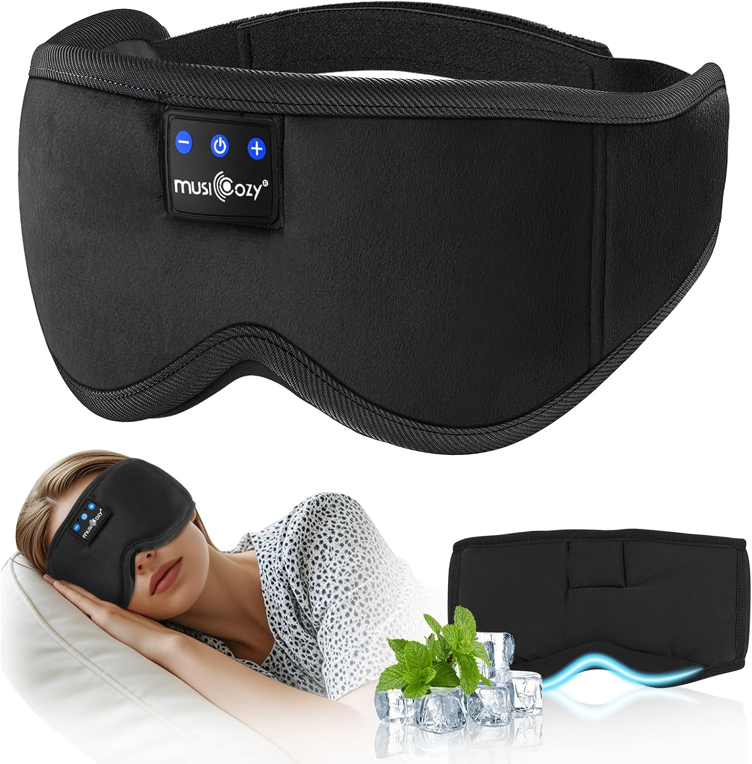 MUSICOZY Sleep Mask Headphones 100% Shadow Bluetooth 5.4 Sleep Headphones Bequeme Kopfh rer zum SchlafenReisen & Seitenschl fer. Mit 16H Spielzeit & Komfortablem Sitz. Geschenk F r M nner & Frauen.