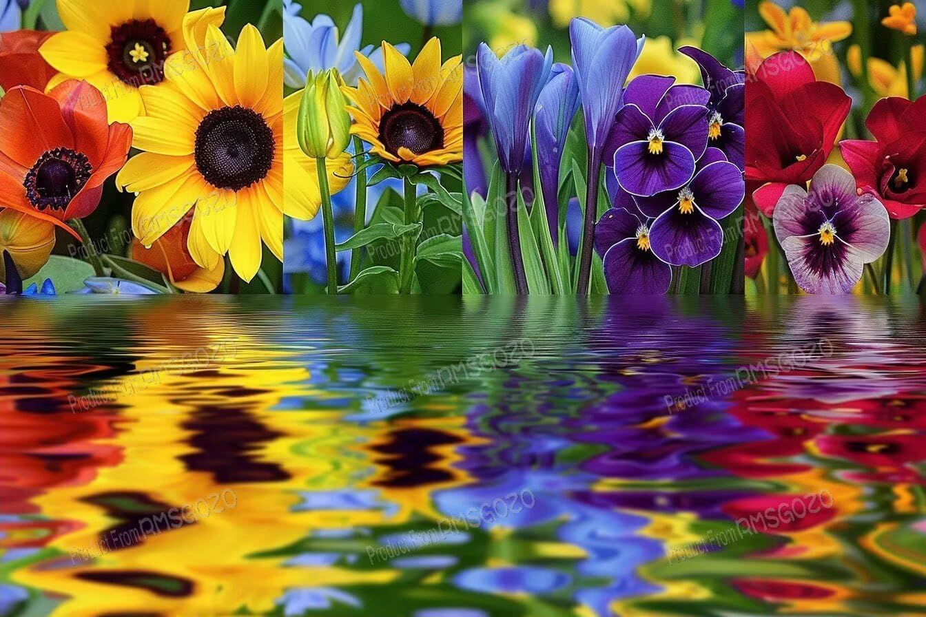 RMSGOZO 5D Diamond Art Kits, Full Drill Paint by Diamonds for Adults Beginners, DIY Gem Art Craft, for Home Wall Decor, Floral Water Reflections 18X25 Inch