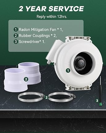 Radon Fan 150CFM Radon Mitigation System 4 Electric Inline Duct Waterproof Radon Mitigation Fan for Outdoor Use Weather Resistance