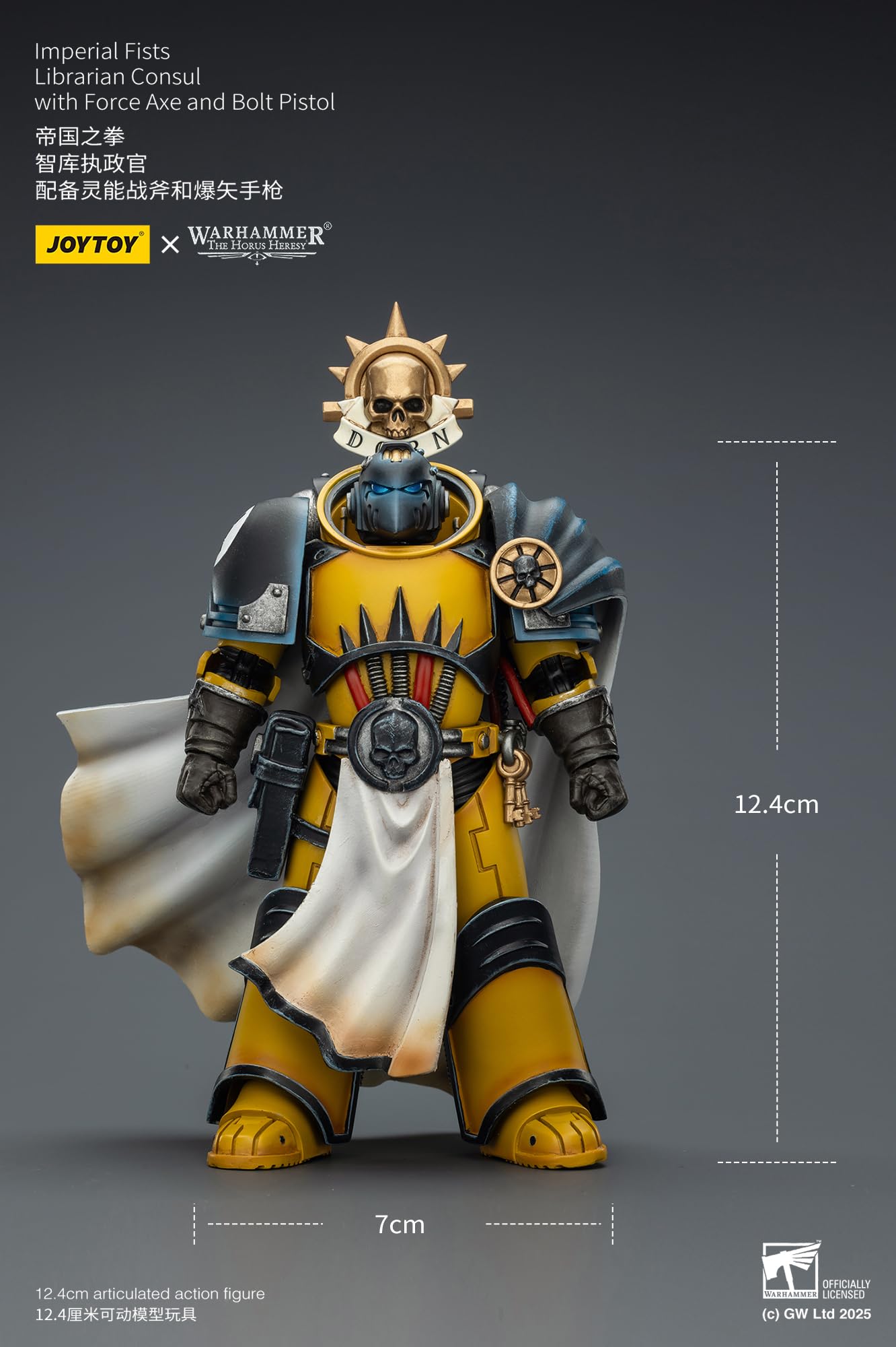 JOYTOY Warhammer 40k figurka 1/18, imperialne pięści, konsul bibliotekarza, z siekierą siłową i pistoletem śrubowym, prezenty kolekcjonerskie, zabawki dla dzieci w wieku 15+ i dorosłych, 12,40 cm