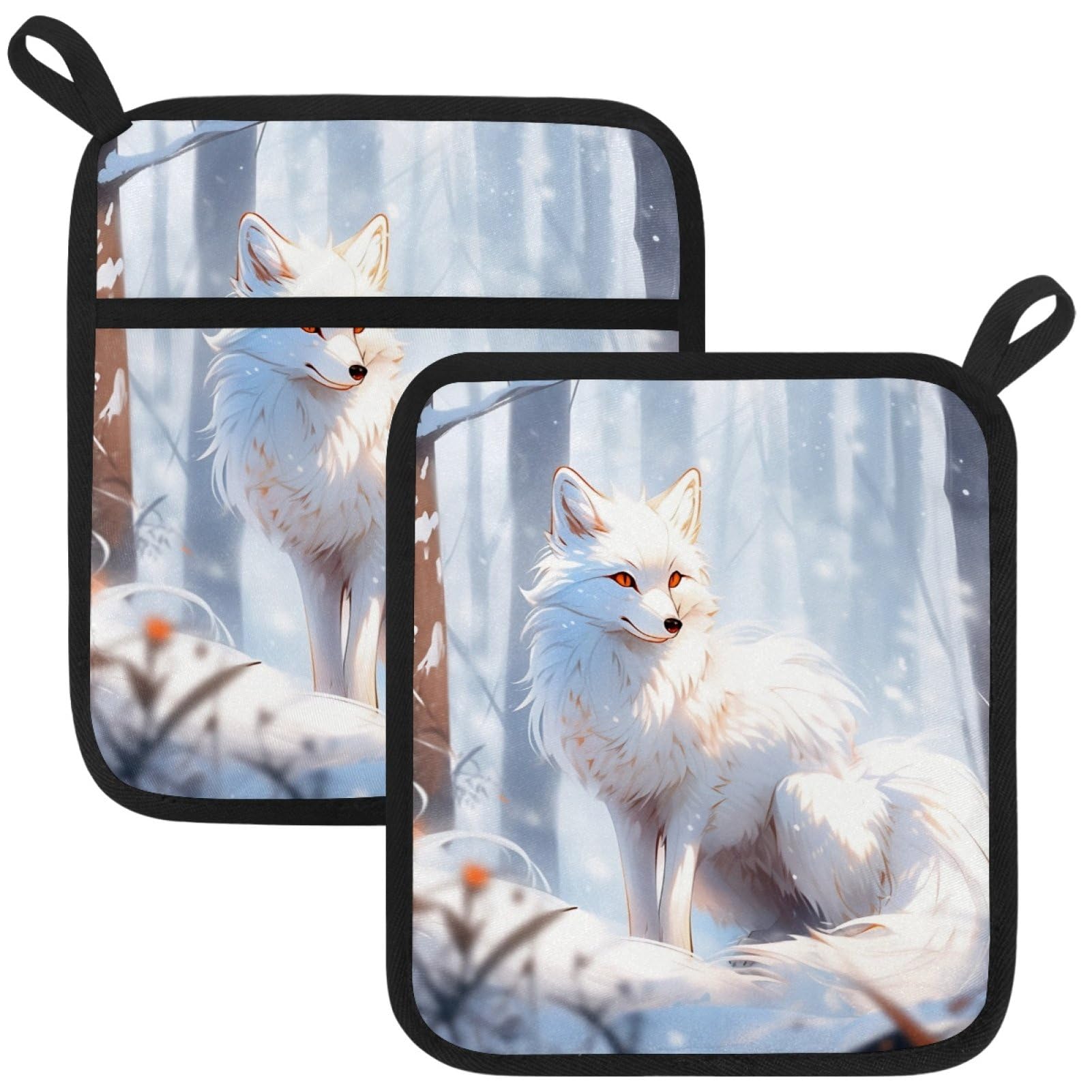 VAPOKF Fox Heat Resistant Pot Holders, Thick Pot Holders Pad with Hanging Loop for Kitchen, Oven Cloth Pads for Kitchen Baking Microwave Oven