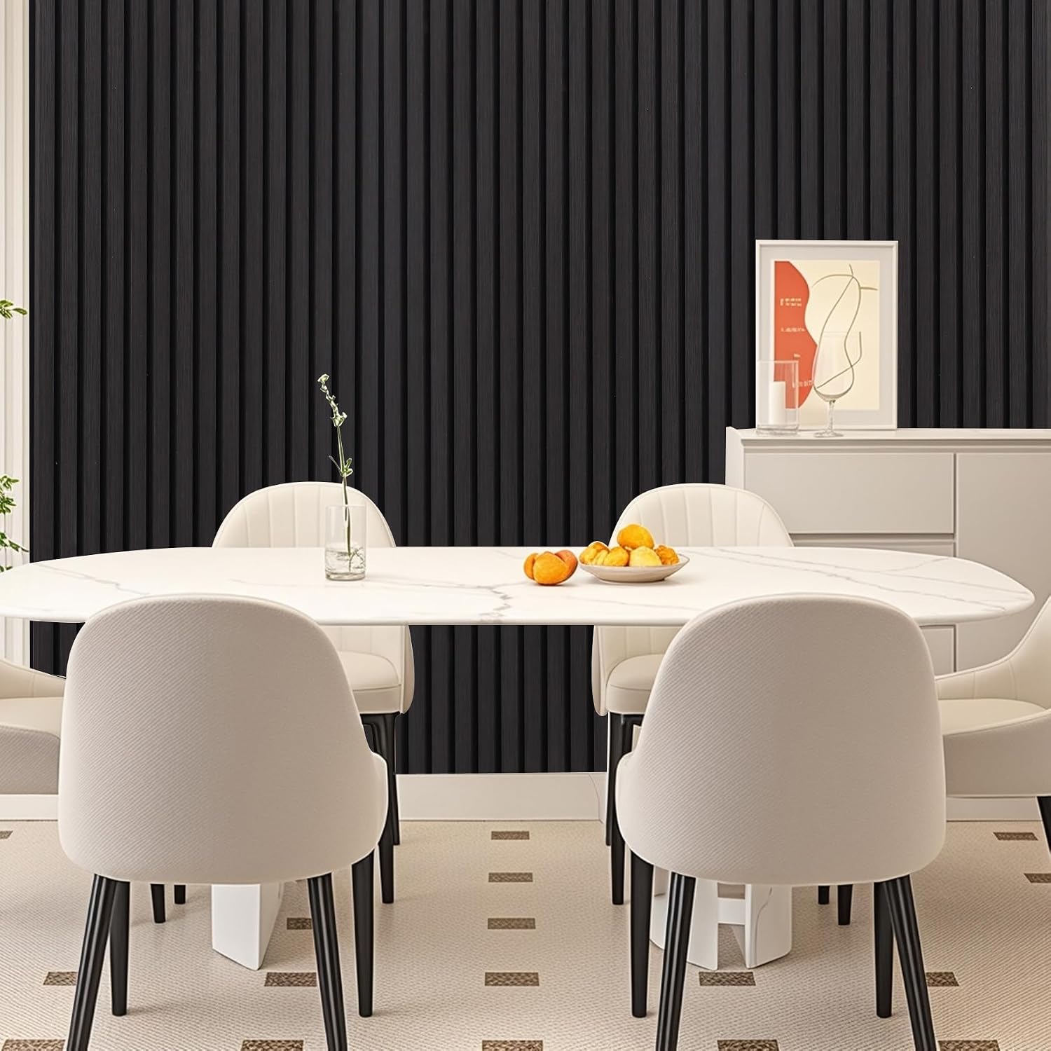 3D Slat Acoustic Wall Panels with Wood Finish Accent, 2 Pack Sound Absorbing Paneling for Studio, Office, Living Room, Bedroom Interior Decor (Matte Black, 48''L x 24''W)