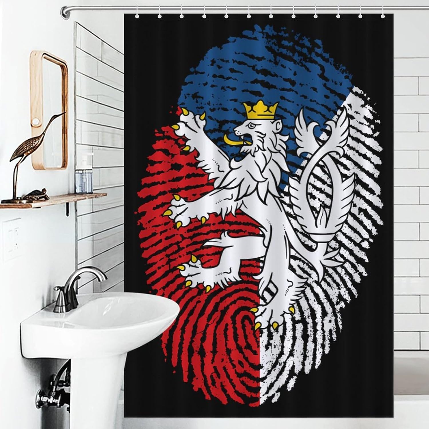 Love Czech Republic in DNA Fabric Shower Curtain Liner Bath Bathroom | machine washable,with 12 hooks,stainless steel grommets,room divider