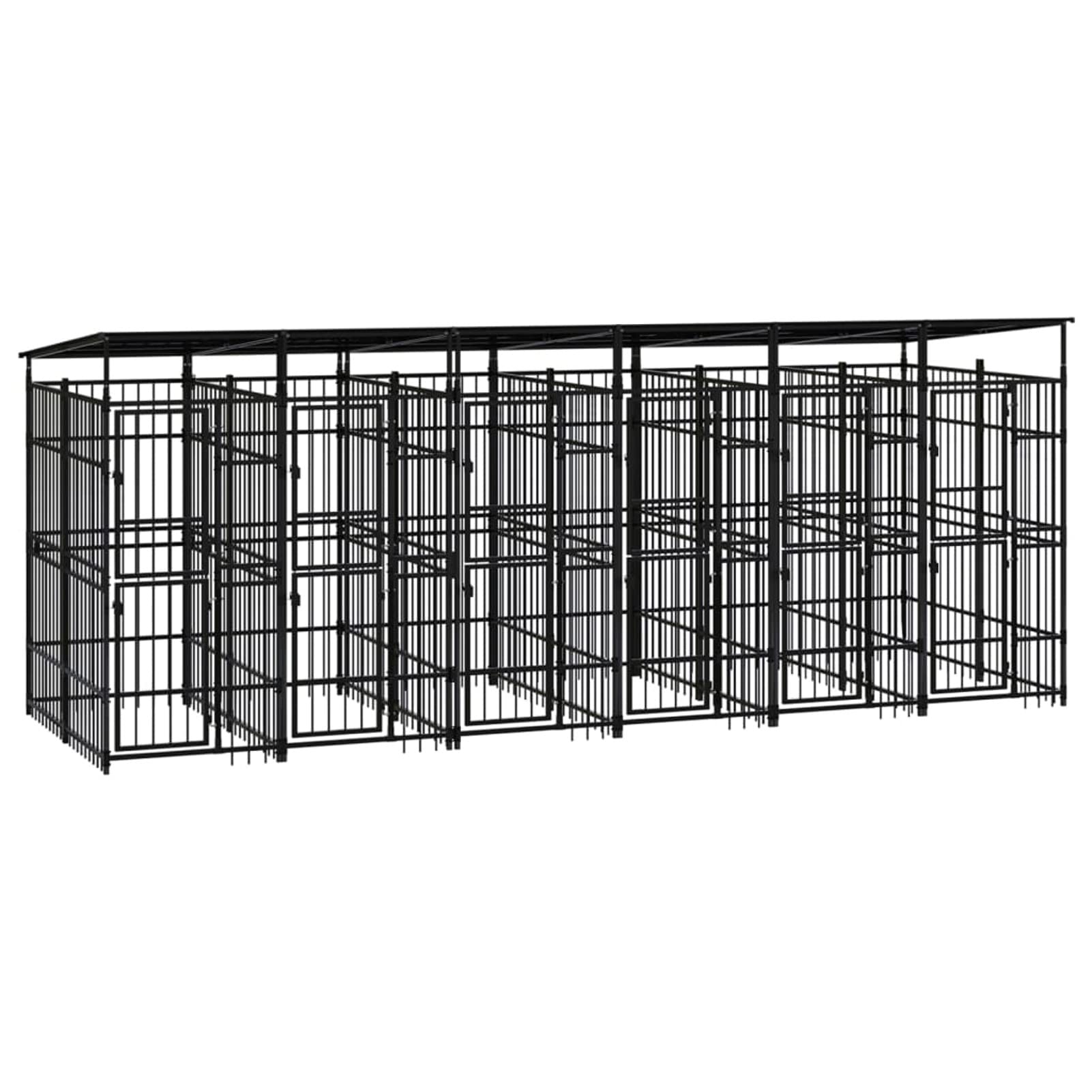 Perrera de Exterior con Techo de Acero 11,06 m², Somanki Parque para Perros, Valla Perros, Corralito para Perros, Parque para Perros Cachorros, Corral Perro, Vallado para Perros - 3097951