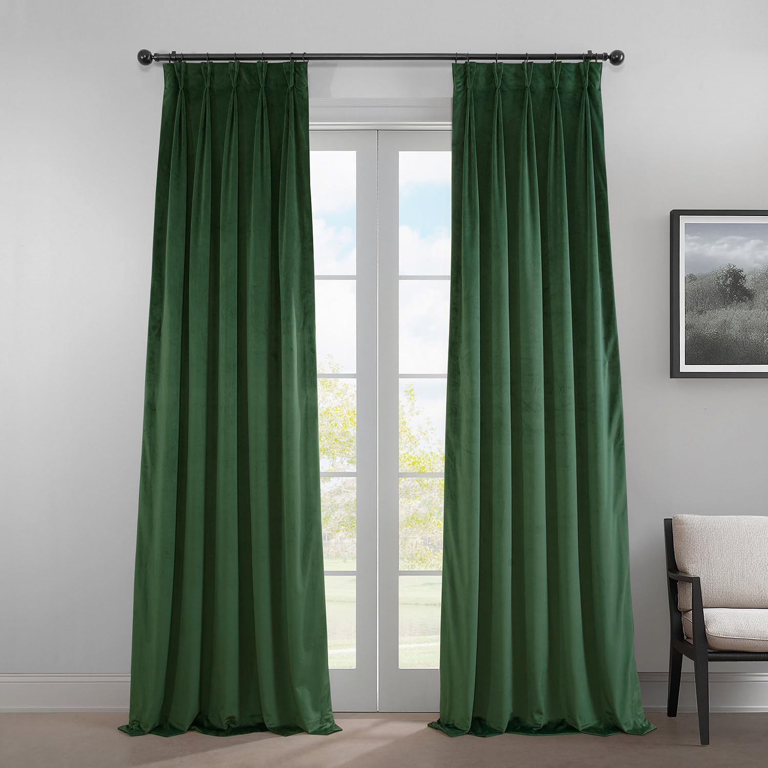 HPD Half Price DrapesHeritage Plush Velvet Curtains for Bedroom (1 Panel) 25 X 108 French Pleat Room Darkening Curtains for Living Room, Eden Green