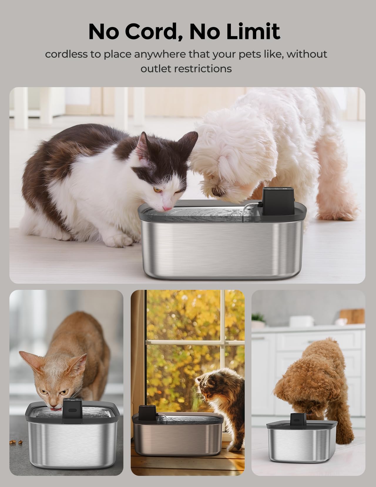Wireless 7.5l/254oz/2Gal Dog Water Fountain for Large Dogs Stainless Steel, Quiet Pet & Cat Water Fountain with Motion Sensor, Automatic Water Dispenser for Dogs&Multi-Pet Homes Continuous Fresh Flow - image 4