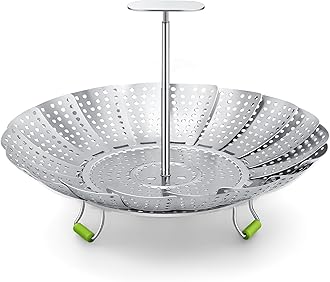 Pavsrmy Steamer Basket, 3rd Generation Stainless Steel Vegetable Steamer with Extendable Handle for Cooking Food, Folding & Expandable Veggie Steam Insert, Fit Various Size Instant Pot (5.5" to 9")