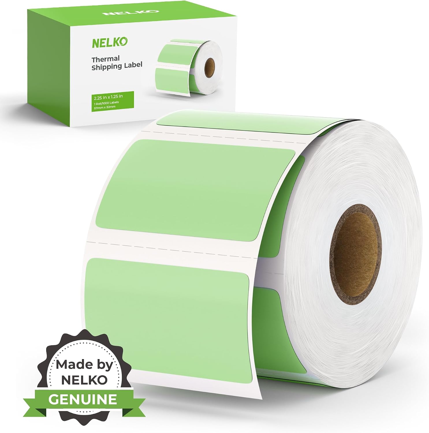 Nelko Genuine 2.25 x 1.25 Direct Thermal Labels, Green Thermal Printer Labels for Thank You Stickers, Self-Adhesive Address Shipping Thermal Label Stickers, 1 Roll,1000 Labels