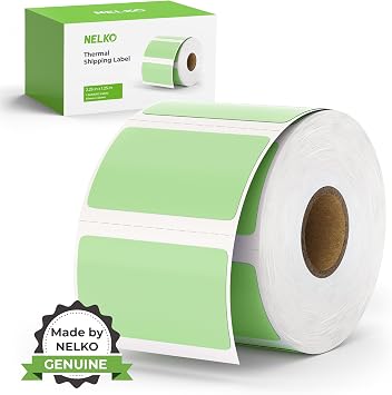Nelko Genuine 2.25 x 1.25 Direct Thermal Labels, Green Thermal Printer Labels for Thank You Stickers, Self-Adhesive Address Shipping Thermal Label Stickers, 1 Roll,1000 Labels