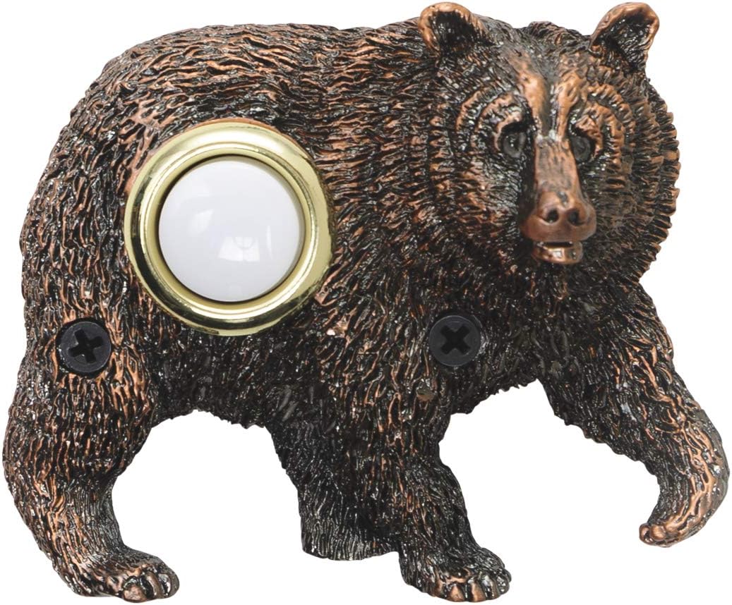 Bear Doorbell in Bronze Plated Durable Polyresin - Lighted Push Button/Easy to Install - 2.75 W x 2.38 H x 1 D