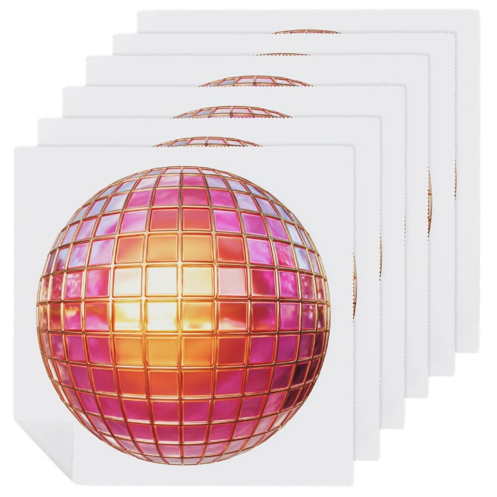Trendy Disco Ball Neon Pink And Orange Cloth Napkins Set of 6, Square Premium Reusable Washable Polyester Table Linen Napkin for Dinner Party