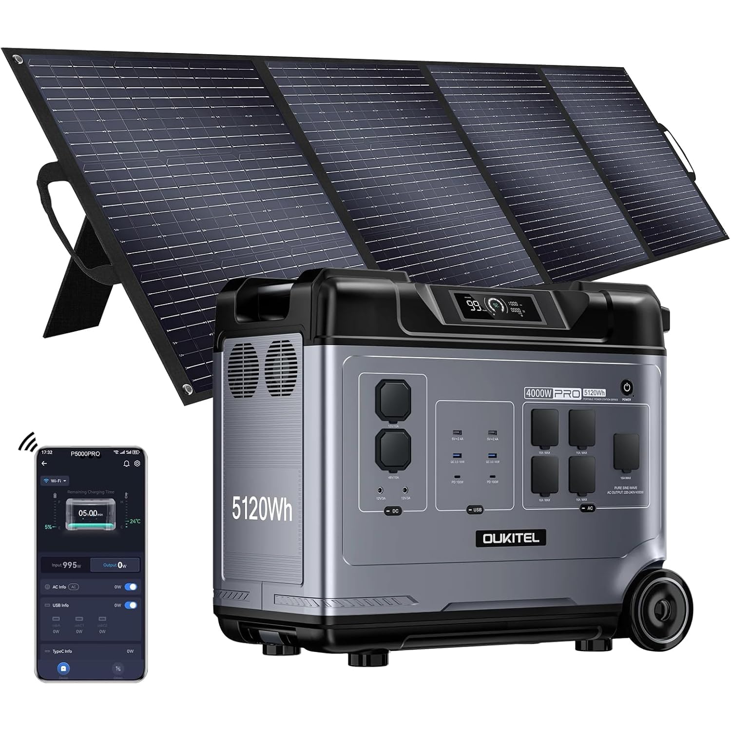 OUKITEL P5000 Pro Estacion de Energia Portatil 4000w, 5120Wh Generador Electrico Solar con Aplicación, Batería LiFePO4, 15 Puertos, Portable Power Station para Camping, Viajes, Emergencia — view 10