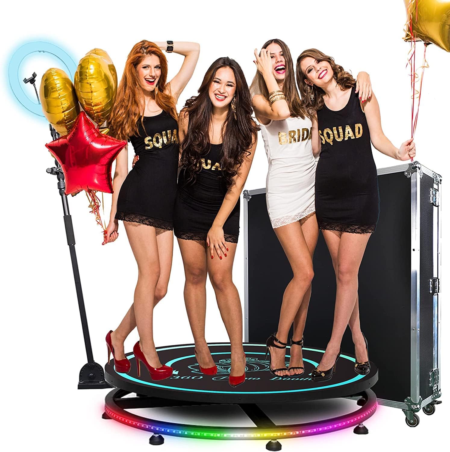 MWE 360 Photo Booth Machine with Flightcase, Logo Customisation, Software Remote Control, Automatic 360 Spin, for 4-5 People to Stand on, Suitable for Parties, Weddings, Rentals (39.4")