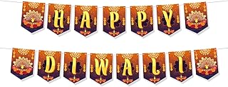 Happy Diwali Banner, Lights Festival Party Supplies Deepavali Photo Booth Props Hanging Decoration Hindu Celebration Suppl...