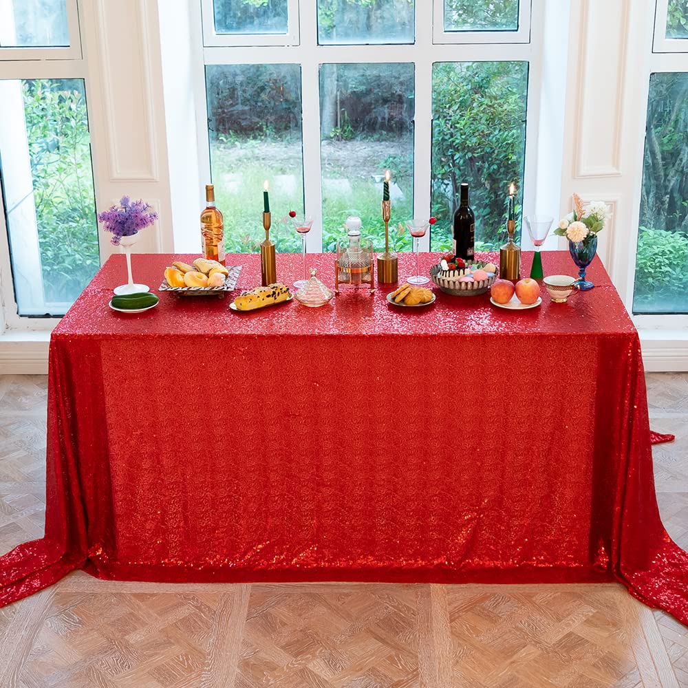 JYFLZQ Red Sequin Tablecloth 60 inch x 102 inch Rectangle Sparkly Table Cloths Drapes Table Cover Overlay for Wedding Birthday Parties Bridal Shower