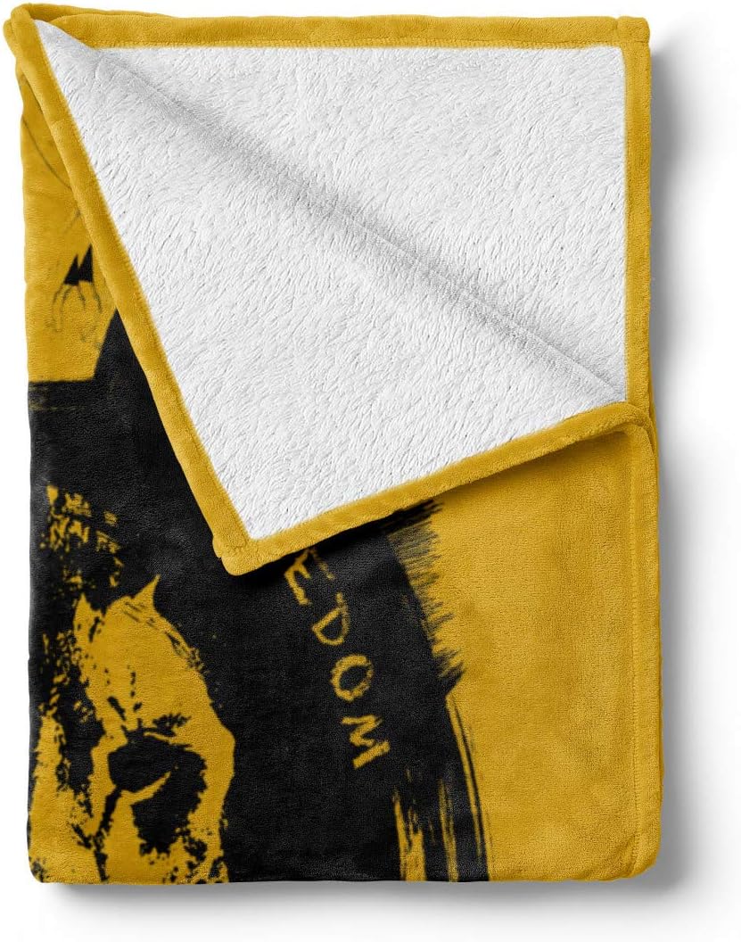 Lunarable Lion Throw Blanket, Hand Drawn Grunge Inspired with Freedom Words Crown of The King Jungle Image, Flannel Fleece Accent Piece Soft Couch Cover for Adults, 50" x 70", Earth Yellow Black
