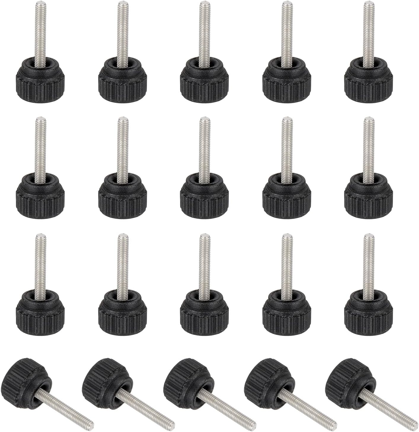sourcing map 20 Pcs Threaded Knurled Thumbscrew, M3 x 16mm Monitor Mount Arm Screws Stainless Steel Clamping Knobs Grip Thumb Screw for Computer TV