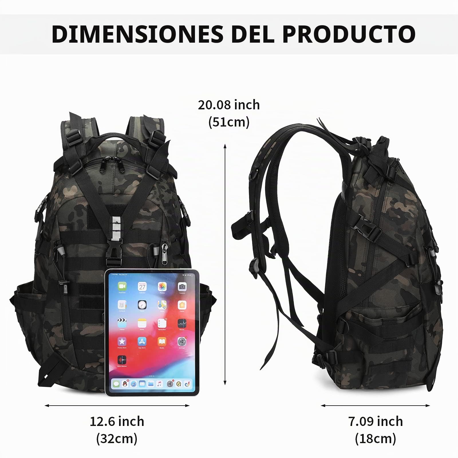 HUNTVP 30L/35L Táctical Backpack Mochila de Asalto Mochila de Marcha Molle Militar Gran Bolsa de Hombro Impermeable para Las Actividades Aire Libre Senderismo Viajar