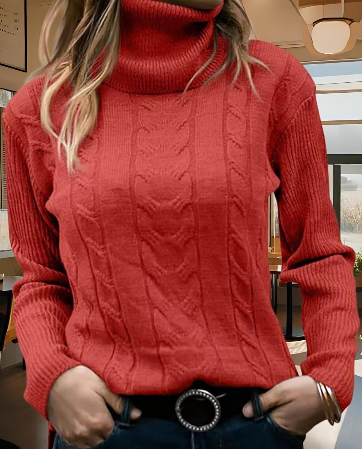 Women's Retro High Neck Pullover Sweater Long Sleeve Casual Warm Top for Vacation and Daily Wear - Image 2