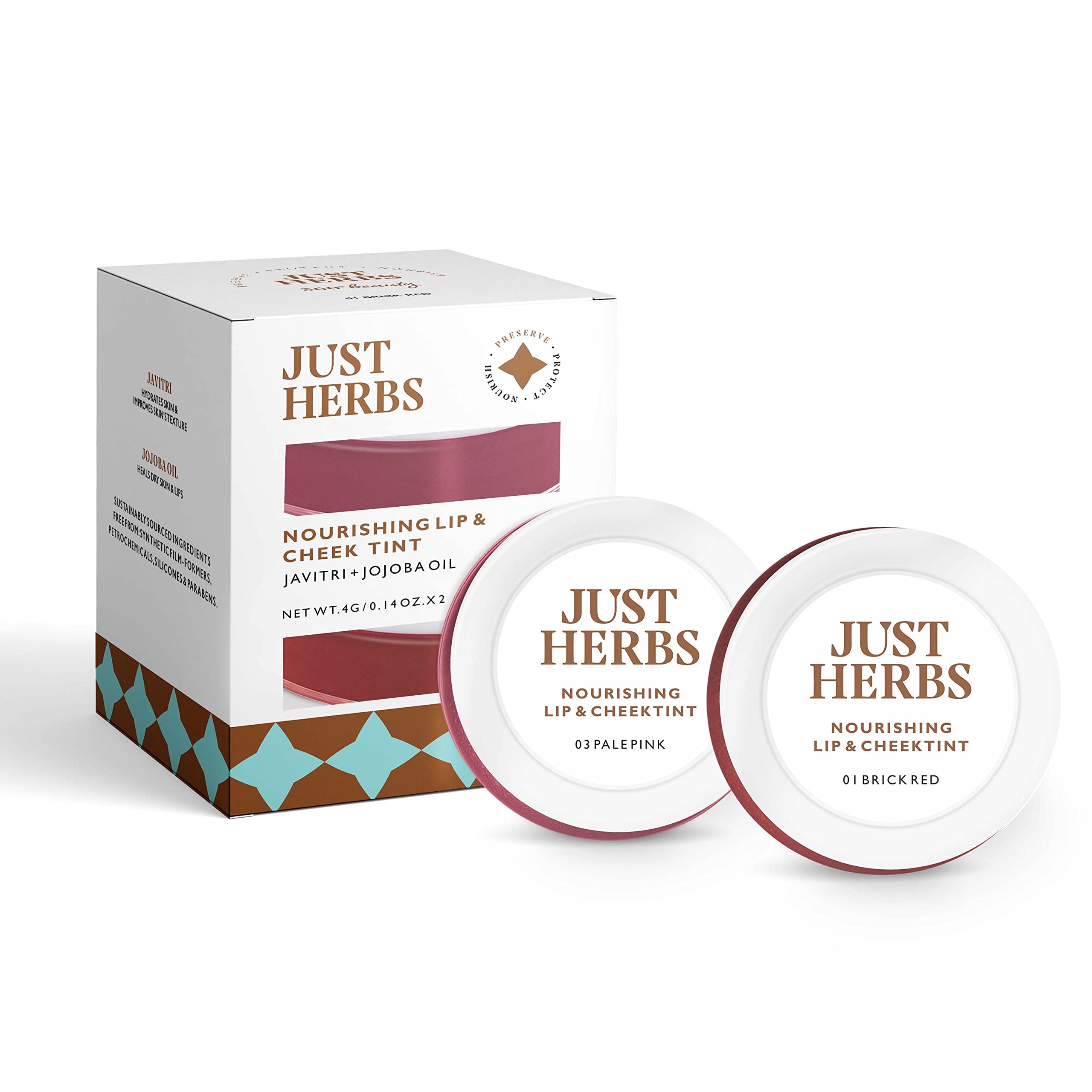 Just Herbs Vegan Matte Lip And Cheek Tint (Pack Of 2): Rosy Lips - Pale Pink And Brick Red