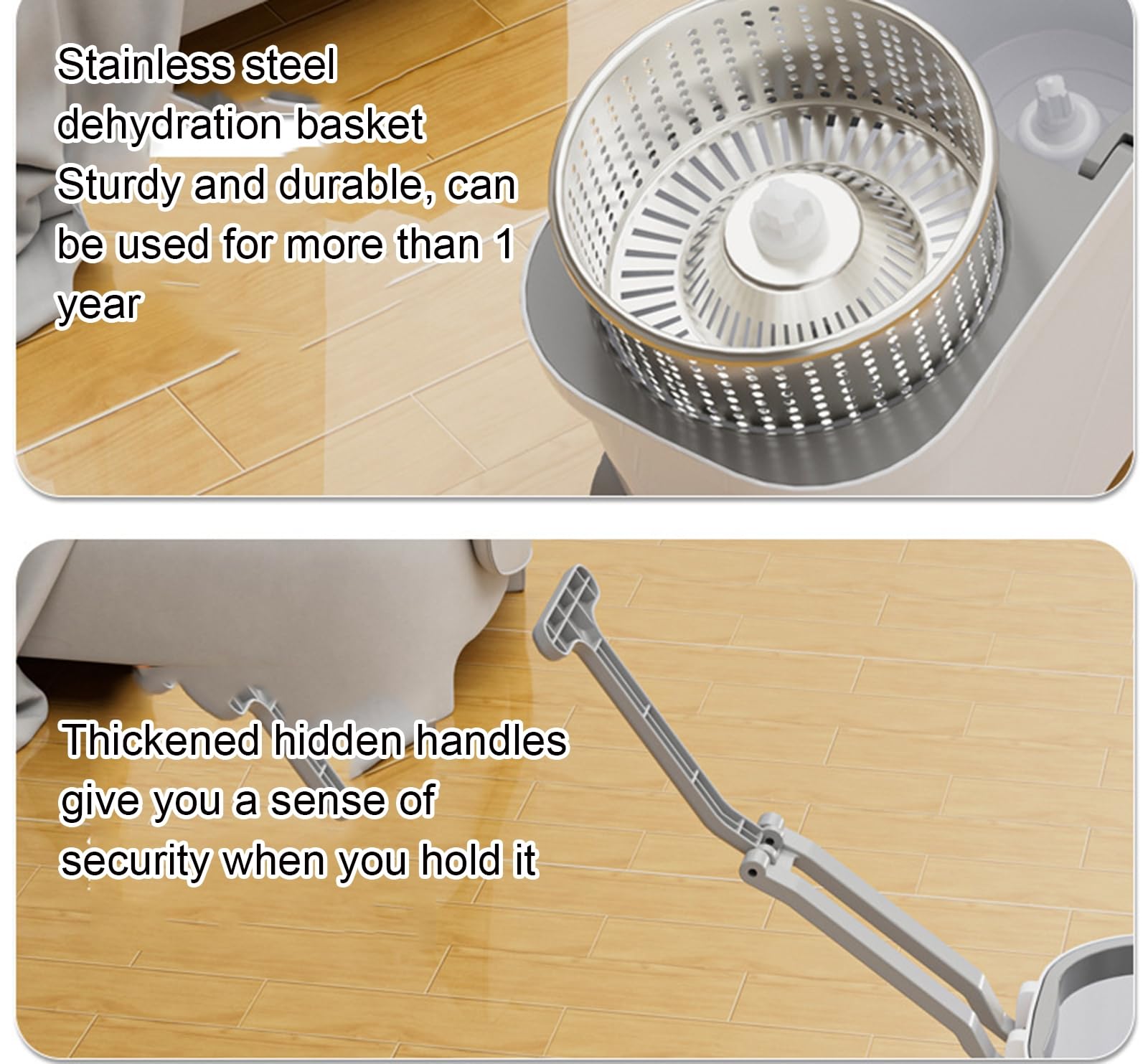 Doble-Drive Spin Mop con Extra-Grandes Rodillos, Manos Libres Auto-Wiping Mop, Lavable Cabezas de Repuesto, Limpieza sin Esfuerzo para Pisos