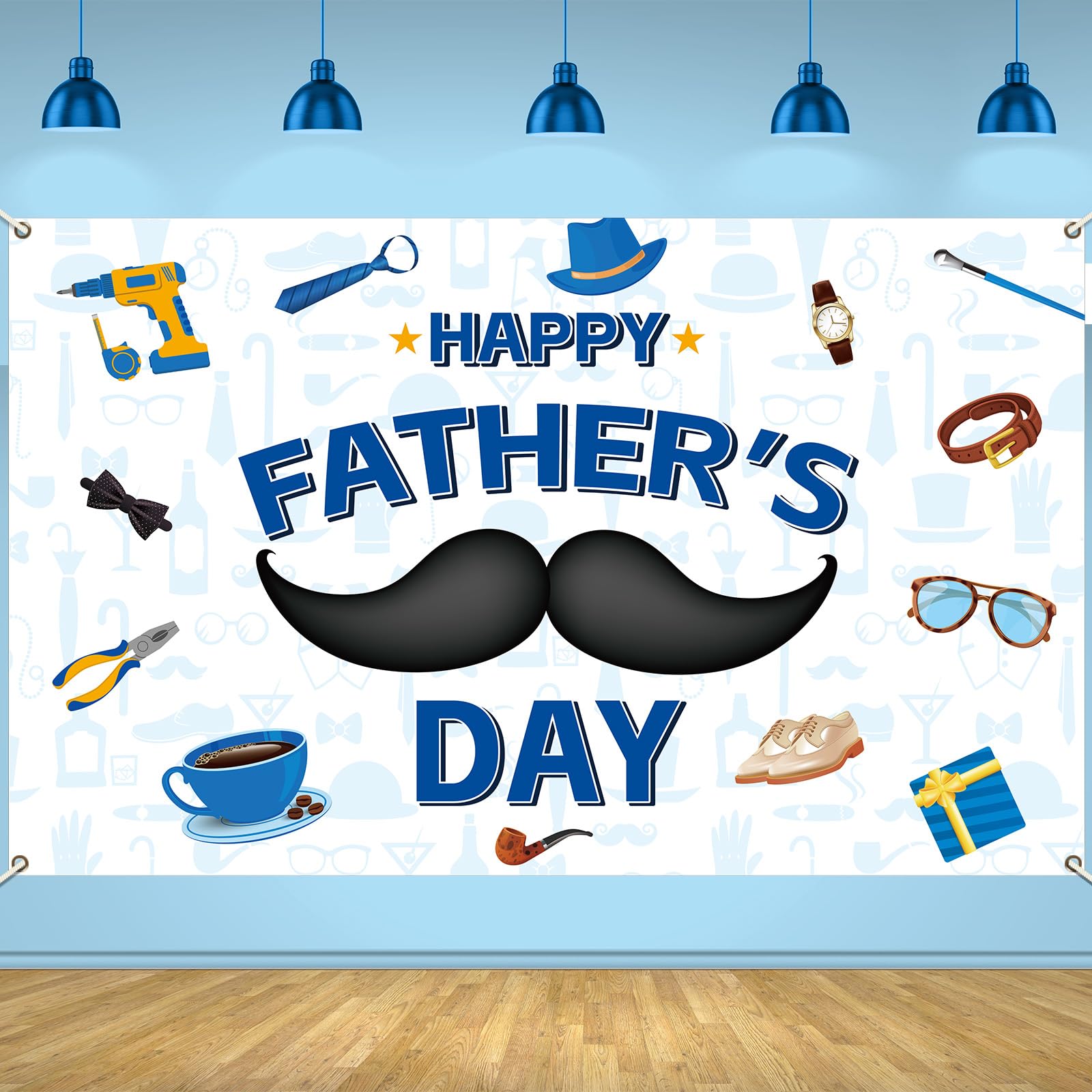 QOUBAI Happy Father Day Backdrop Party Decorations Blue Father’s Days Background Sign Fathers Welcome Hanging Photo Banner for Photography Indoor