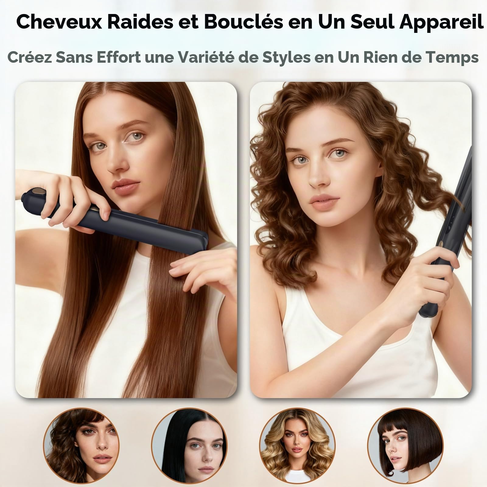 Lisseur Sans Fil et Boucleur Cheveux 2 en 1, 9600 mAh