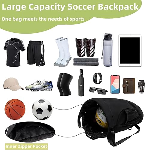 Miniatura 5 de Bolsas de fútbol, mochila impermeable con cordón para gimnasio, para béisbol, rugby, voleibol, yoga, bolsa deportiva de gran capacidad
