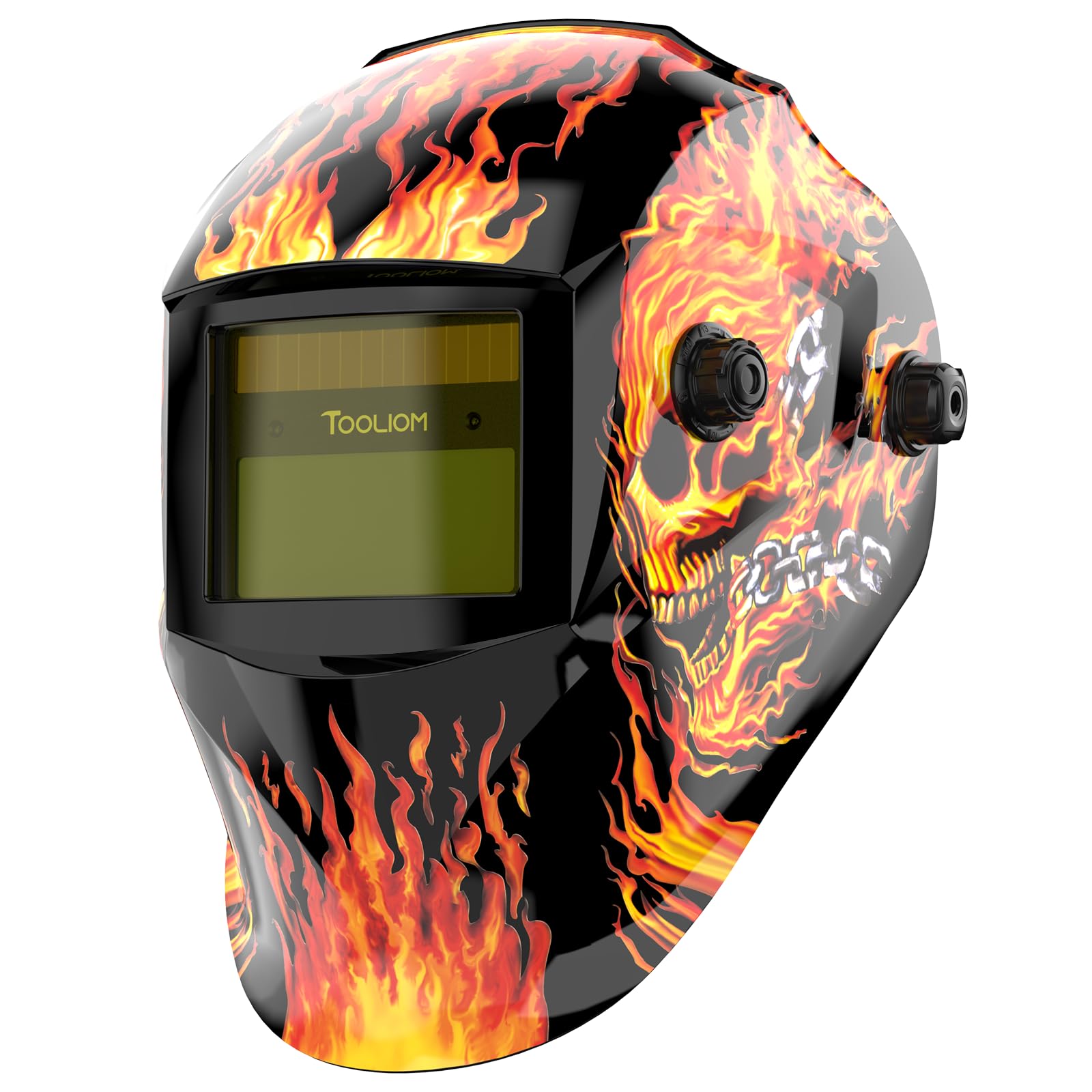 TOOLIOM True Color Welding Helmet Auto Darkening Welding Mask with Shade Range 9-13 Solar Powered Weld Hood Flaming Skull Style for TIG MIG ARC