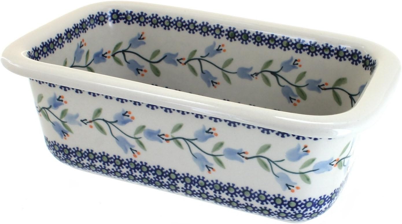 Blue Rose Polish Pottery - Green Sage Floral Loaf Baker - 10" x 6.25" - Ceramic Bread Baking Dish for Baking & Serving Loaves