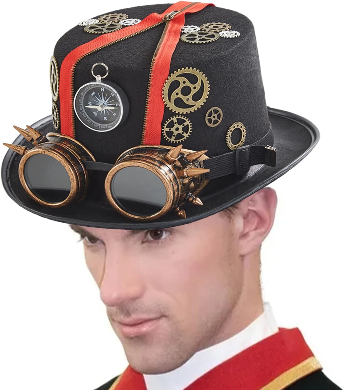 Gothic Steampunk Top Hat - Gothic Vintage Costume Headwear with Removable Goggles - Dress up Accessories, Time Traveler Costume Men for Halloween Masquerade Dress up