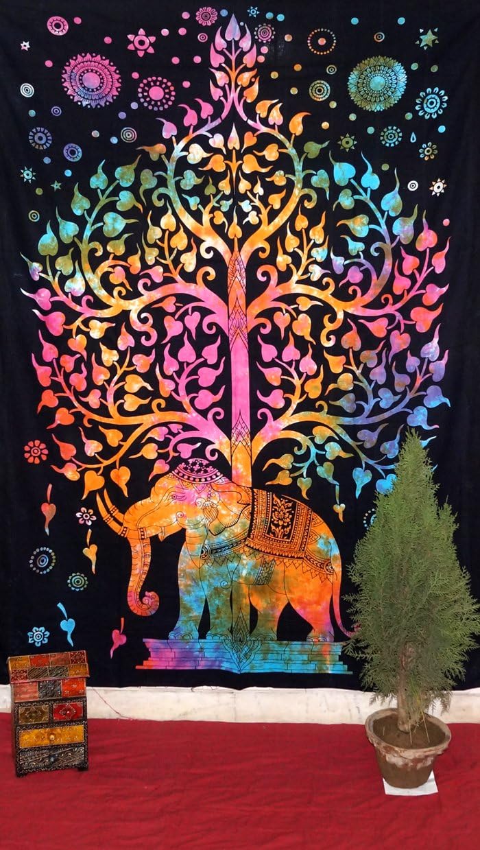 Tie Dye Elephant Psychedelic Celestial Elephant Tree Tapestry ,Good Luck Indian Tapestry hippie tapestry mandala tapestry wall hanging wall decor Art Dorm Indian Bedspread Indian Elephant Tapestries , Hippie Tapestry , Tree of Life Tapestries , Wall Tapestries , Bohemian Tapestries, Indian Tapestry Wall Hanging 55x 85" by online big bazar