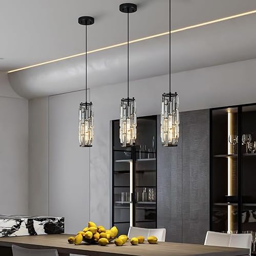 Miniatura 7 de Lámpara colgante moderna negra de 1 luz para isla de cocina, mini lámpara de cristal colgante para cocina, isla, comedor, dormitorio