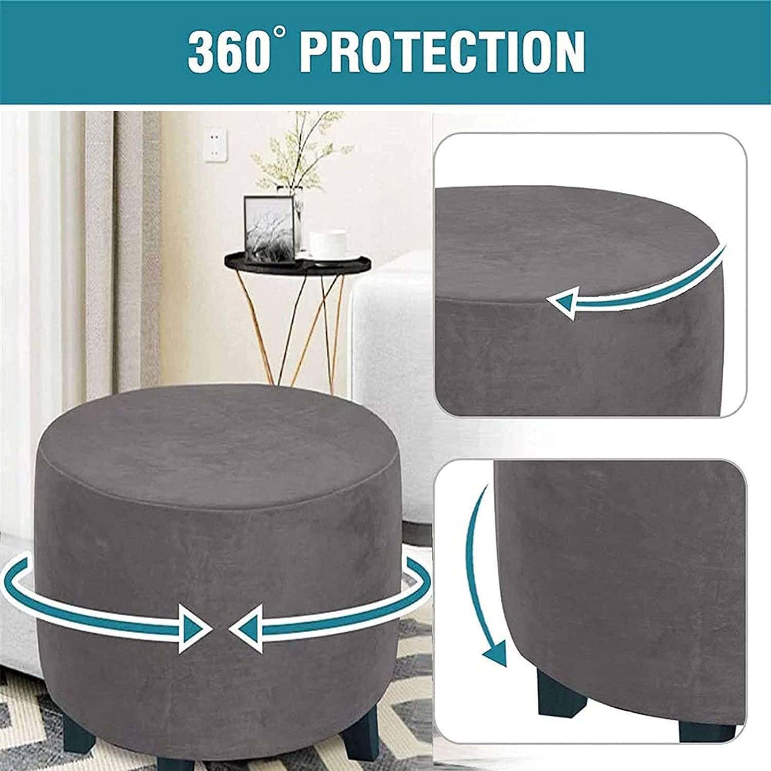 Velvet Round Ottoman Stool Cover Stretch Pouffe Cover Round Small Storage Footstool Protector Cover Diameter 31/34/36/37cm Chair Slipcover Washable,Taupe,36x44cm