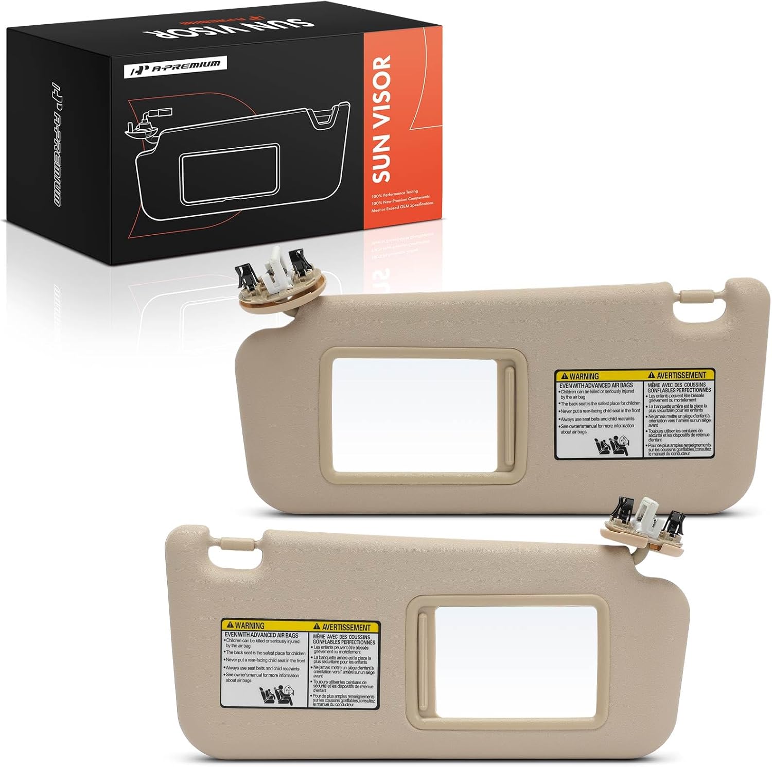A-Premium Driver & Passenger Sun Visor Compatible with Toyota RAV4 2006 2007 2008 - Without Vanity Light, with Vanity Mirror, with Sliding Extender, Beige Color - Replaces 74310-42451-A1, 7432042501A1