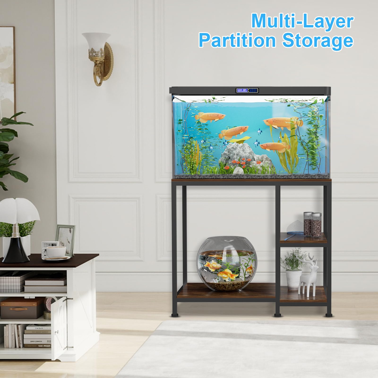VyGrow Supporto per acquario da 40 galloni, resistente supporto per acquario 93 x 47 x 80 cm, ripiani in legno autoportante per acquario, capacità di carico 330 kg, per riporre accessori per pesci