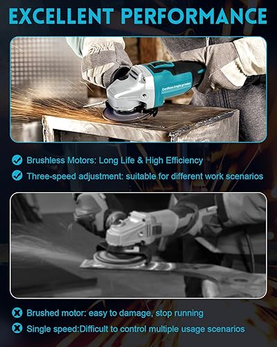 Miniatura 7 de ARyee Kit de amoladora angular inalámbrica, amoladora angular de potencia de 4-12 pulgadas, motor sin escobillas de 9000 RPM con batería de 5.5 Ah y