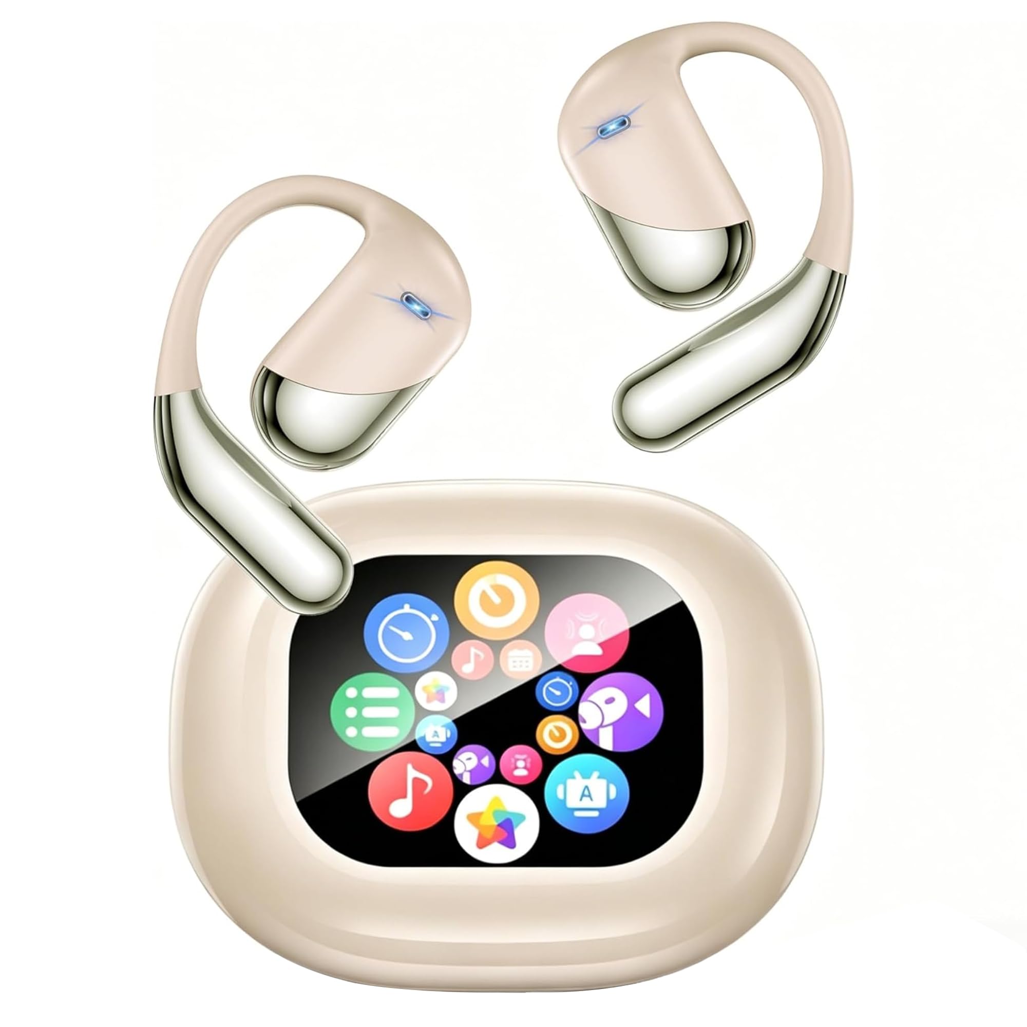 KI Übersetzer Kopfhörer 188 Sprachen, 4-in-1 Bluetooth 6.1 Übersetzungskopfhörer in Echtzeit, OWS Open Ear Sprachübersetzer Kopfhörer mit LCD-Touchscreen für Geschäft, Reisen und Studium, Khaki