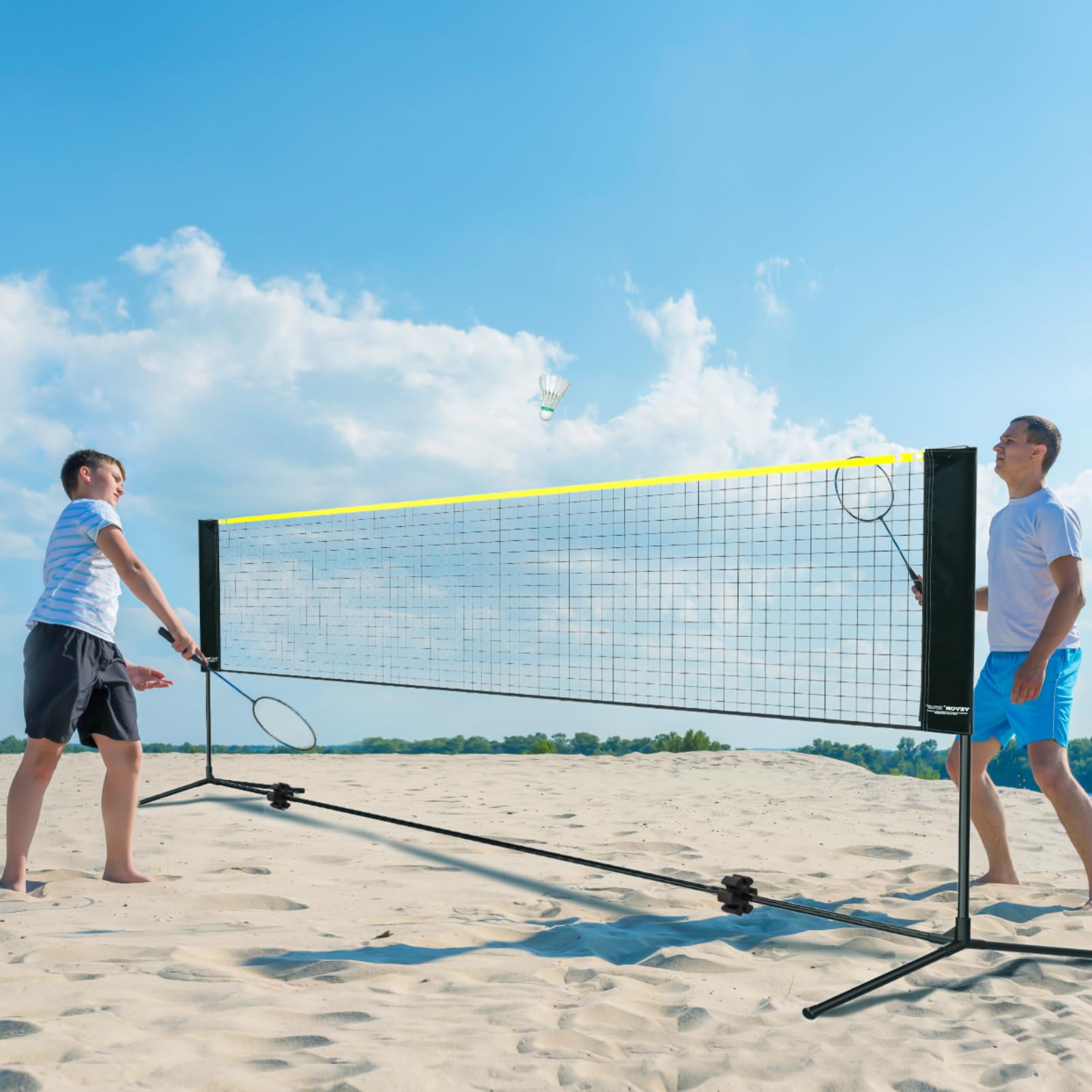 VEVOR Rete da Badminton Pallavolo Tennis, Set di Rete Pickleball Pieghevole Nylon Portatile, Regolabile Altezza, Facile da Installare con Pali Borsa, Uso Interno Esterno, 302 x 155 x 103 cm